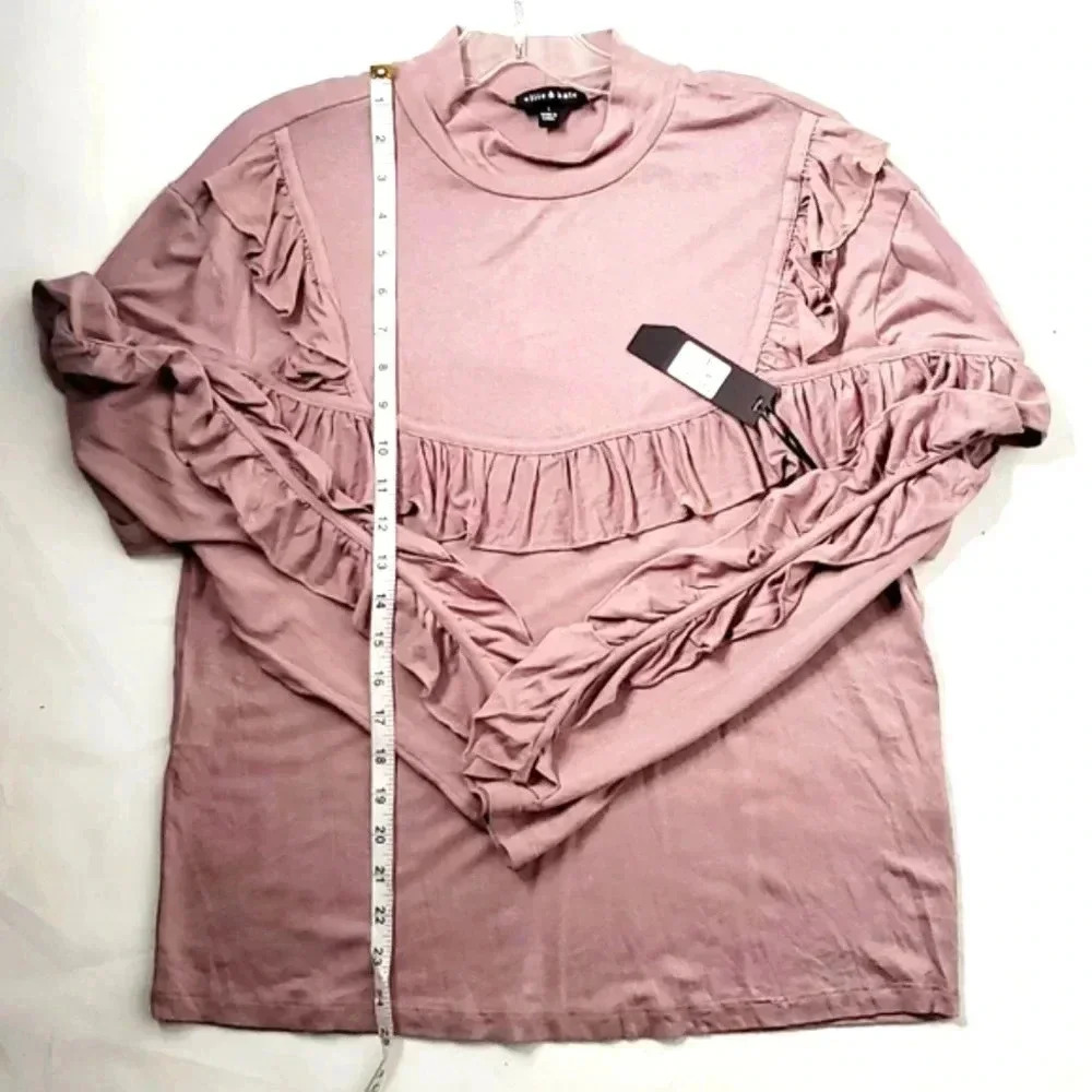 Ellie Kate Ruffled Trim Long Sleeve Blouse Sz L  Spandex Blend Pastel NWT - Picture 2 of 8